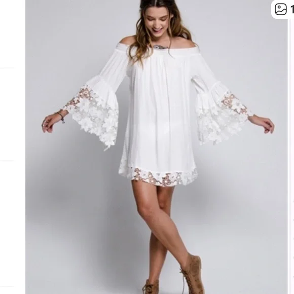 Muche et Muchette Venus Flower Lace Off The Shoulder Dress boho beach - Picture 2 of 3